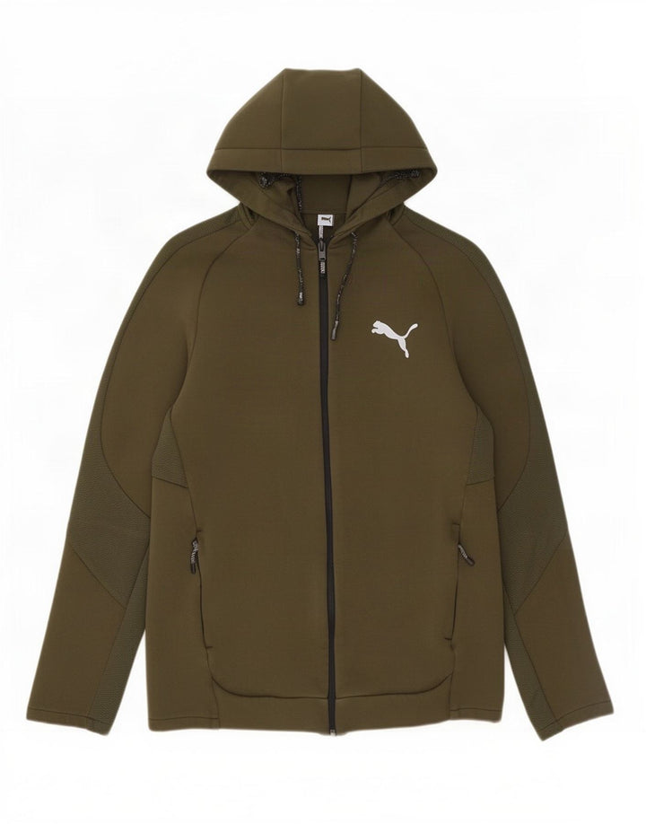 Puma Womens Zip Hoodie Sweater UK 14 Medium Khaki Cotton