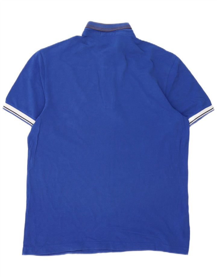 Fred Perry Mens Polo Shirt Large Blue Striped Cotton