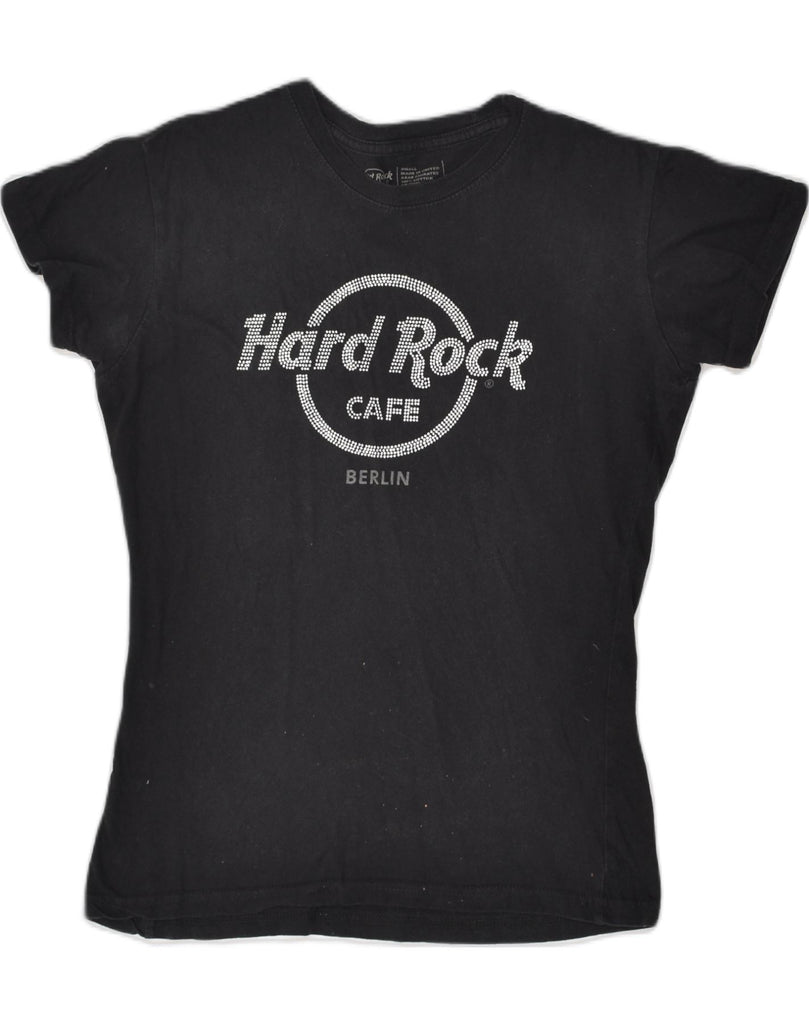 HARD ROCK Womens Berlin Graphic T-Shirt Top UK 8 Small Black Cotton | Vintage Hard Rock | Thrift | Second-Hand Hard Rock | Used Clothing | Messina Hembry 