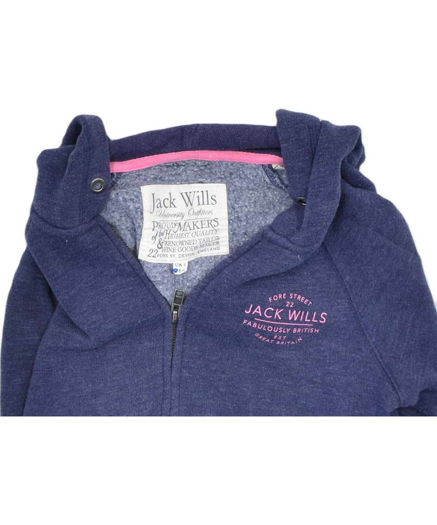 JACK WILLS Womens Zip Hoodie Sweater UK 8 Small Navy Blue Cotton Sports | Vintage | Thrift | Second-Hand | Used Clothing | Messina Hembry 