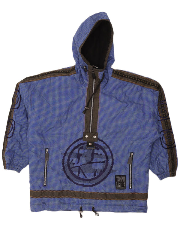 Tokka Tribe Mens Graphic Hooded Anorak Jacket UK 42 XL Navy Blue Check