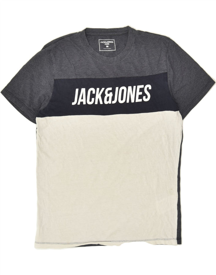 JACK & JONES Mens Graphic T-Shirt Top Medium Grey Colourblock Cotton | Vintage Jack & Jones | Thrift | Second-Hand Jack & Jones | Used Clothing | Messina Hembry 