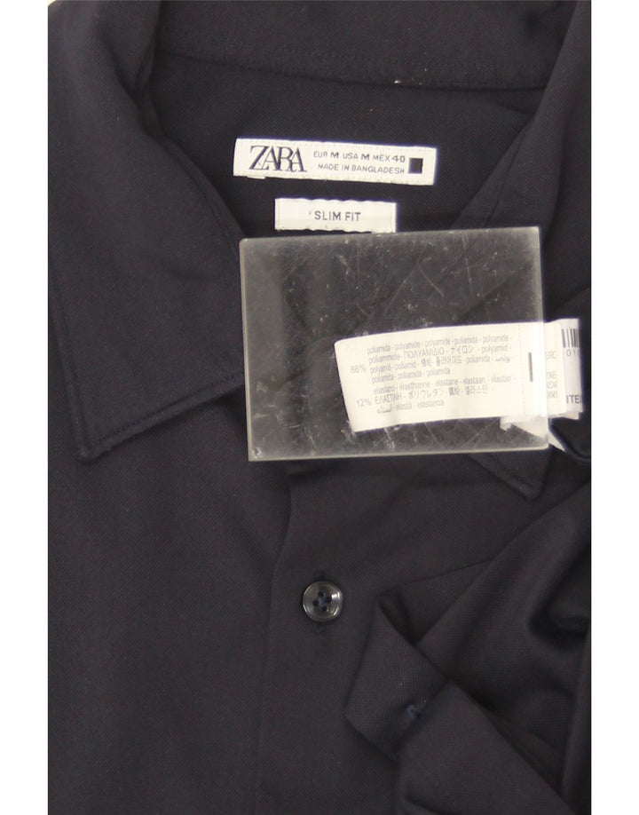 Zara Mens Slim Fit Shirt Medium Navy Blue Polyamide