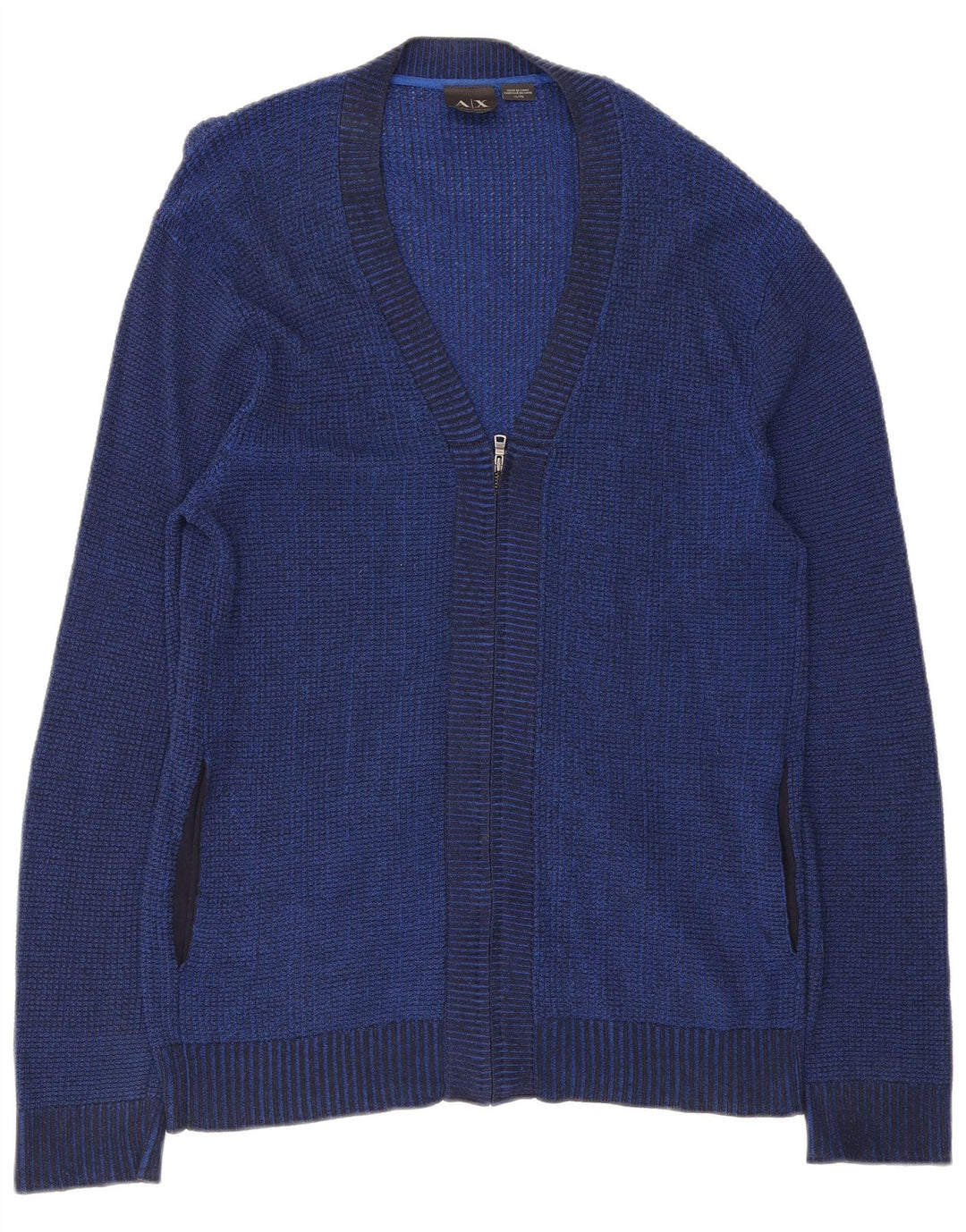 Armani Exchange Mens Full Zip Neck Jumper Sweater XL Navy Blue Rayon