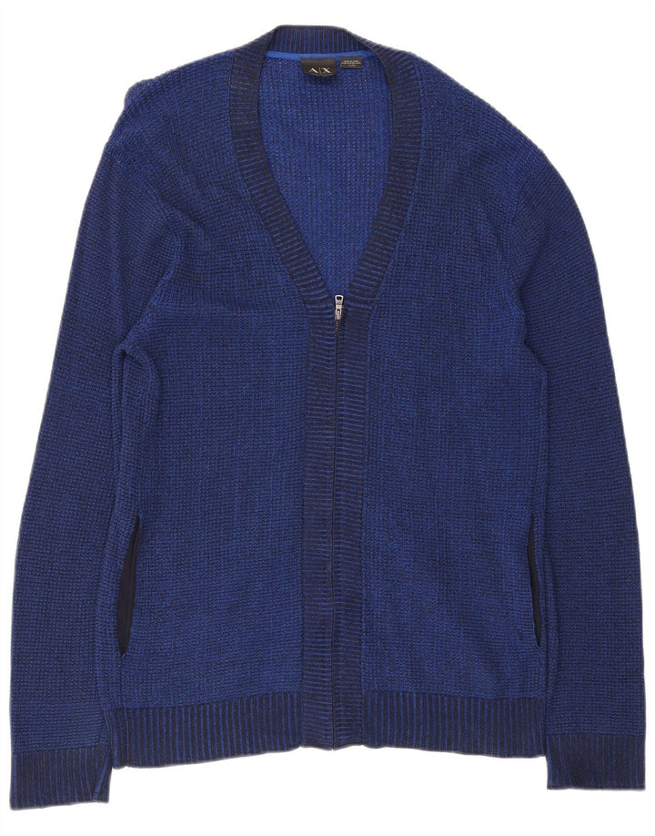 Armani Exchange Mens Full Zip Neck Jumper Sweater XL Navy Blue Rayon