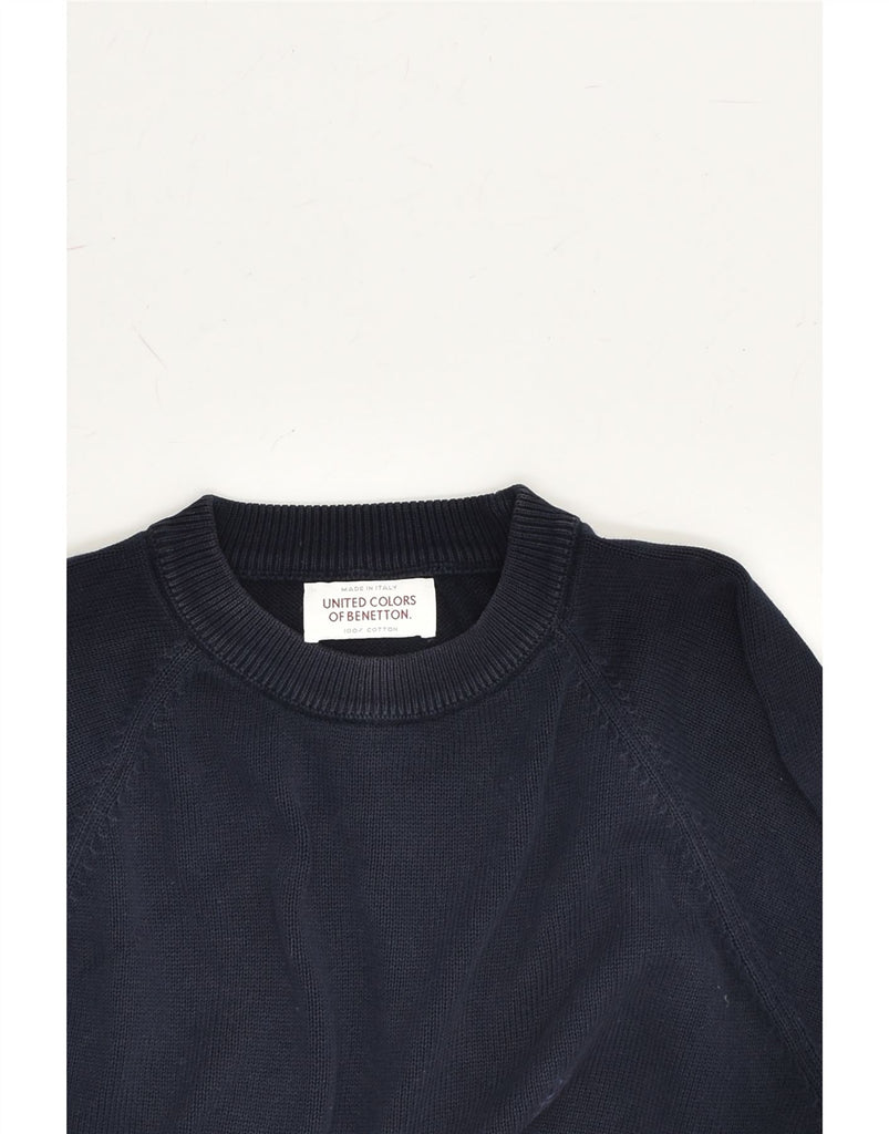 BENETTON Mens Crew Neck Jumper Sweater Medium Navy Blue Cotton | Vintage Benetton | Thrift | Second-Hand Benetton | Used Clothing | Messina Hembry 