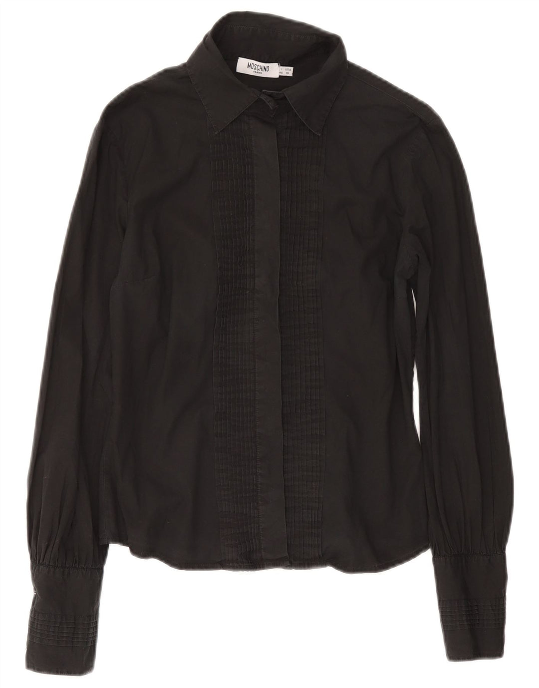 Moschino Womens Ruffle Front Shirt IT 46 Large Grey Cotton