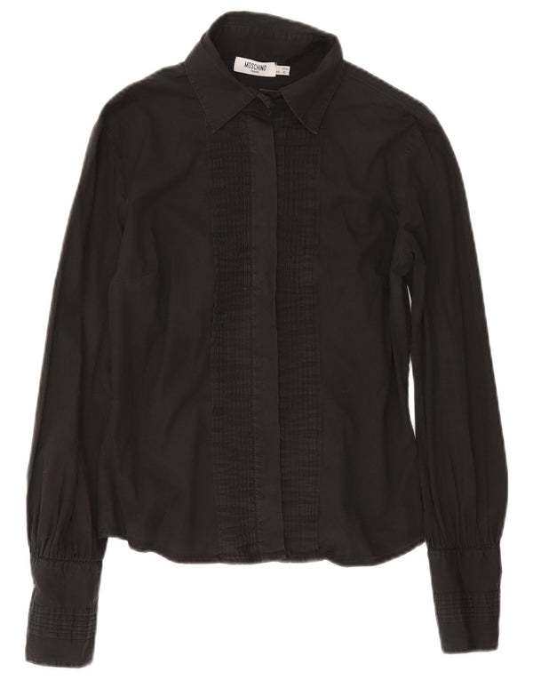 Moschino Womens Ruffle Front Shirt IT 46 Large Grey Cotton