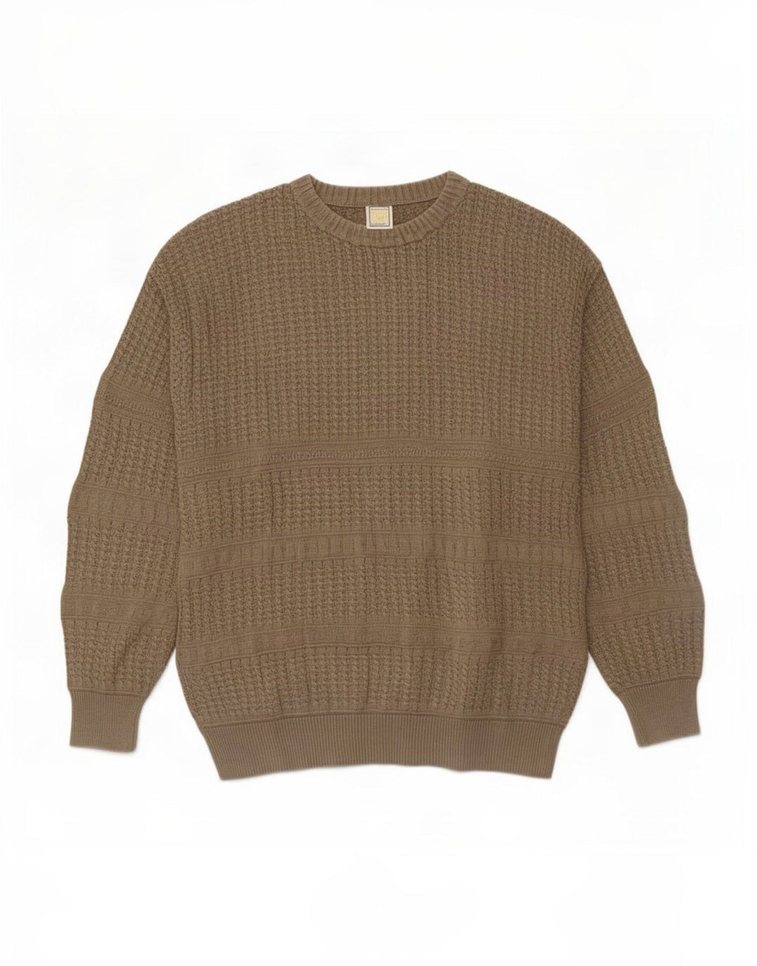Vintage Mens Crew Neck Jumper Sweater Medium Beige Cotton