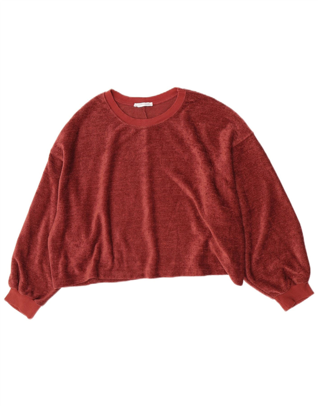 Zara Womens Oversized Crop Velour Sweatshirt Jumper UK 14 Medium Burgundy