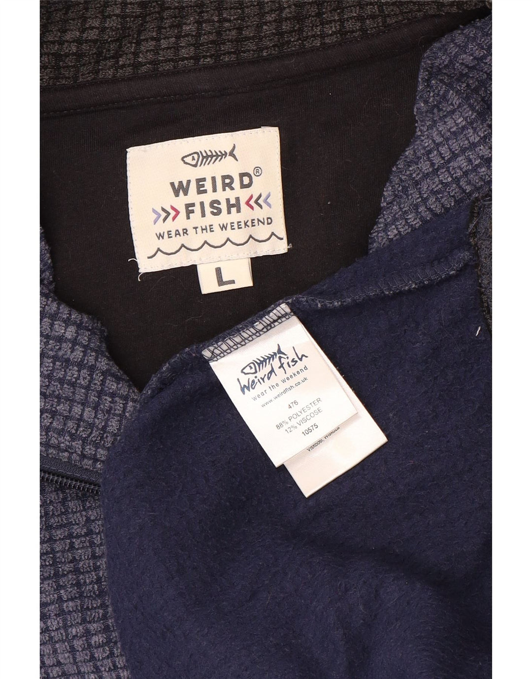 Weird Fish Mens Zip Neck Fleece Jumper Large Blue Colourblock Polyester