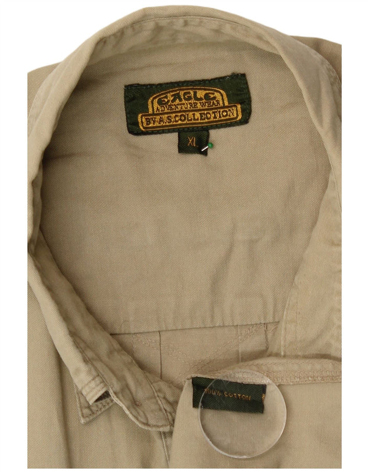 Vintage Mens Short Sleeve Shirt XL Beige Cotton