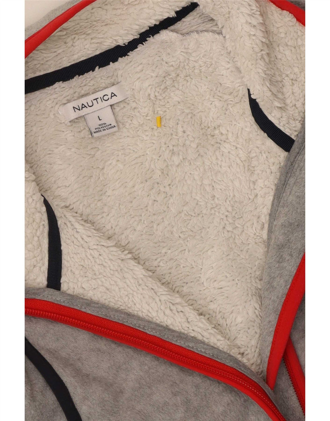 Nautica Womens Fleece Jacket UK 14 Large Grey Striped Polyester