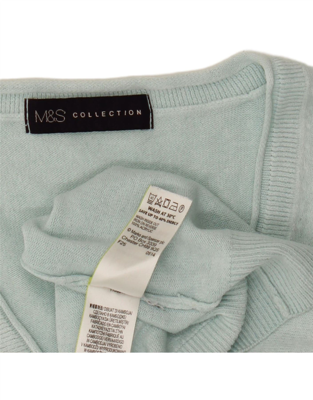 Marks & Spencer Womens V-Neck Jumper Sweater UK 12 Medium Blue Acrylic