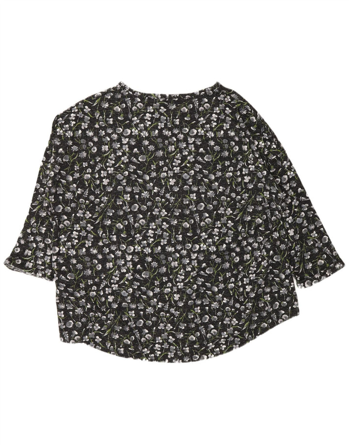 Marks & Spencer Womens Top 3/4 Sleeve UK 24 4XL Black Floral Polyester