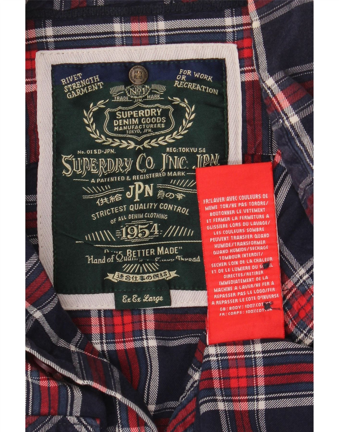 Superdry Mens Flannel Shirt 2XL Navy Blue Check Cotton