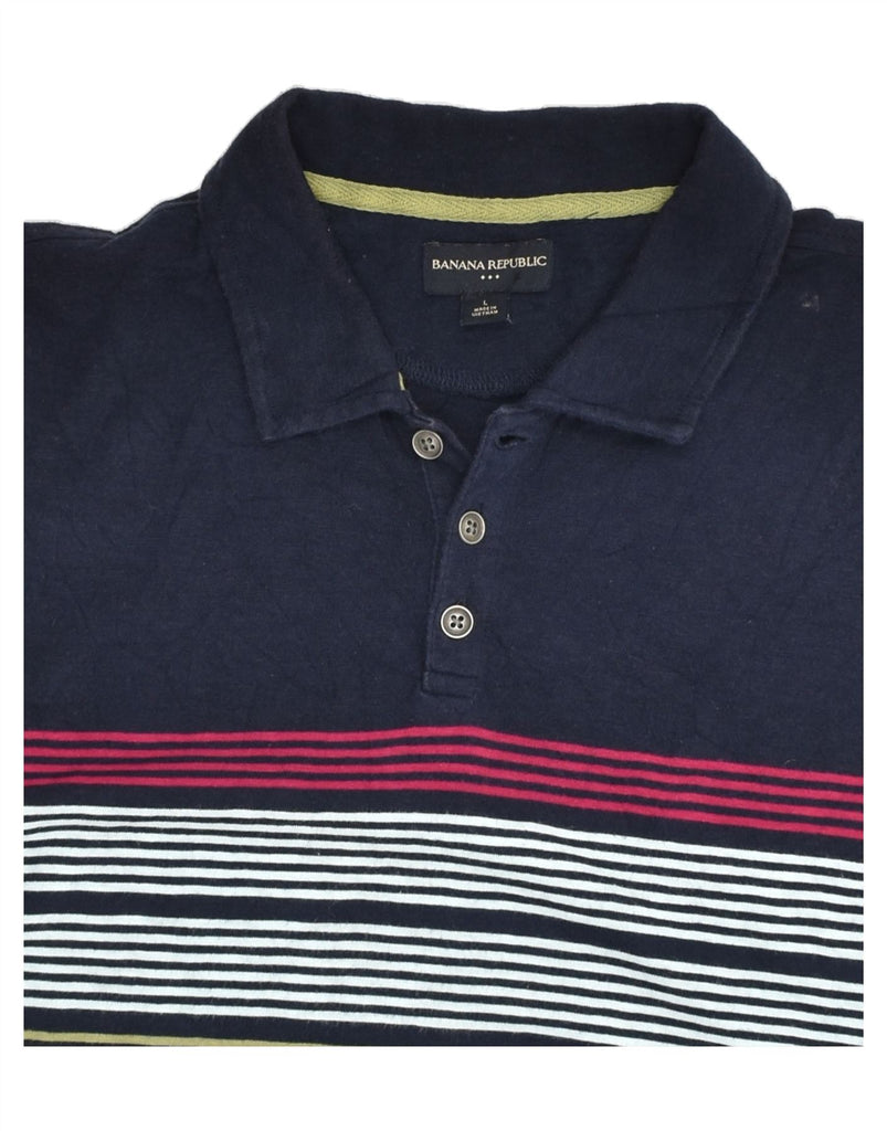 BANANA REPUBLIC Mens Polo Shirt Large Navy Blue Striped Cotton | Vintage Banana Republic | Thrift | Second-Hand Banana Republic | Used Clothing | Messina Hembry 