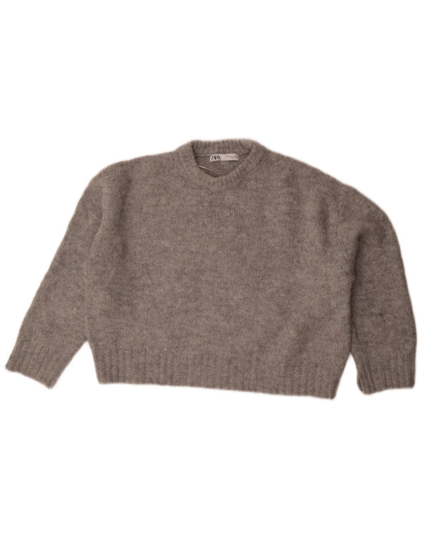 Zara Womens Oversized Crew Neck Jumper Sweater UK 14 Medium Grey Flecked