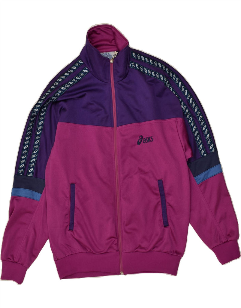 ASICS Womens Graphic Tracksuit Top Jacket IT 44 Medium Purple Colourblock | Vintage Asics | Thrift | Second-Hand Asics | Used Clothing | Messina Hembry 