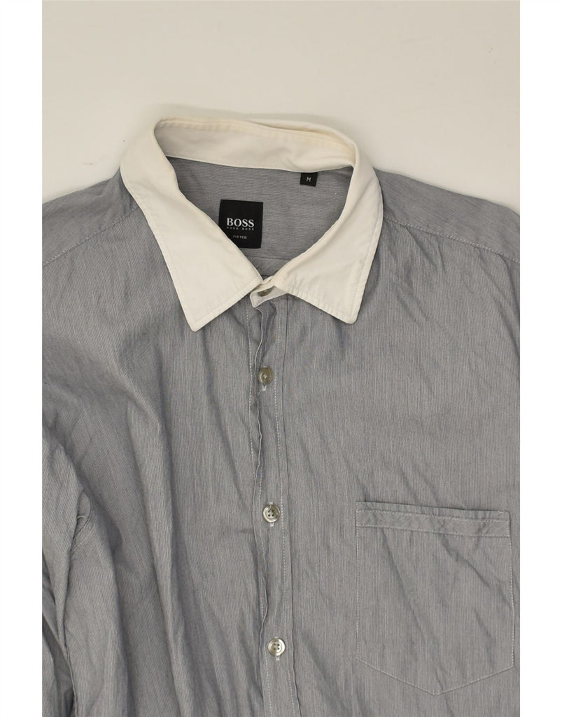 HUGO BOSS Mens Fitted Shirt Medium Grey Colourblock Cotton | Vintage Hugo Boss | Thrift | Second-Hand Hugo Boss | Used Clothing | Messina Hembry 