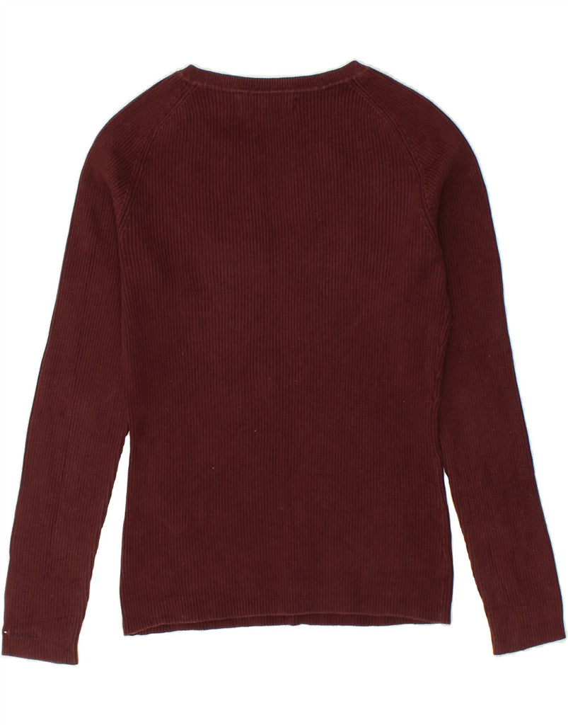 TOMMY HILFIGER Womens V-Neck Jumper Sweater UK 14 Large Burgundy Cotton | Vintage Tommy Hilfiger | Thrift | Second-Hand Tommy Hilfiger | Used Clothing | Messina Hembry 