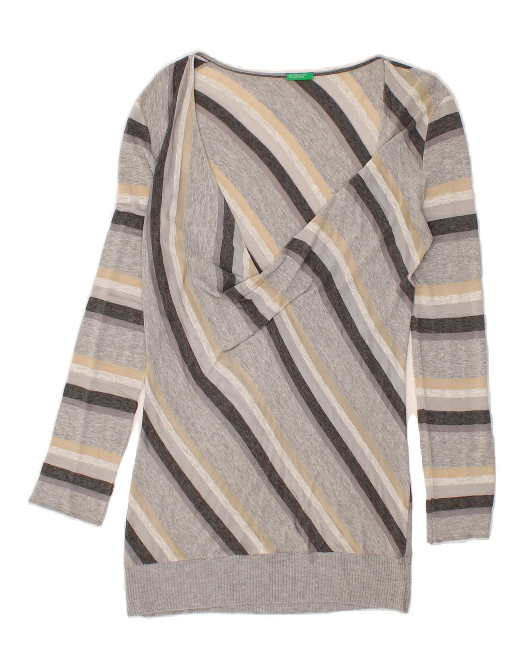 BENETTON Womens Longline Blouse Top UK 8 Small Grey Striped Vintage Benetton and Second-Hand Benetton from Messina Hembry 