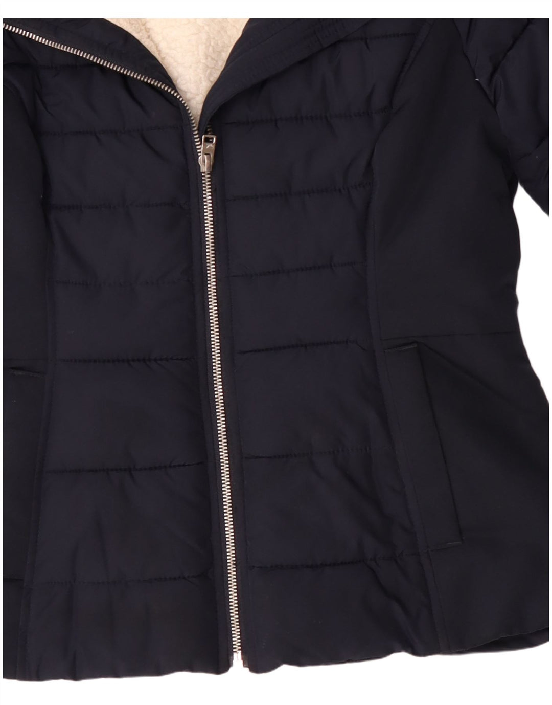 Hollister Womens Hooded Sherpa Padded Jacket UK 14 Medium Navy Blue