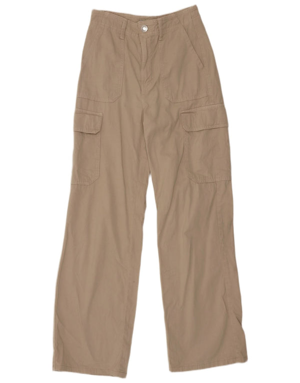 Zara Womens High Waist Wide Leg Cargo Trousers EU 32 2XS W22 L29 Beige