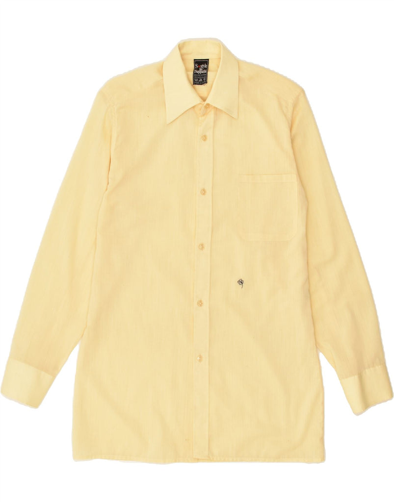 VINTAGE Mens Shirt Small Yellow Polyester | Vintage Vintage | Thrift | Second-Hand Vintage | Used Clothing | Messina Hembry 