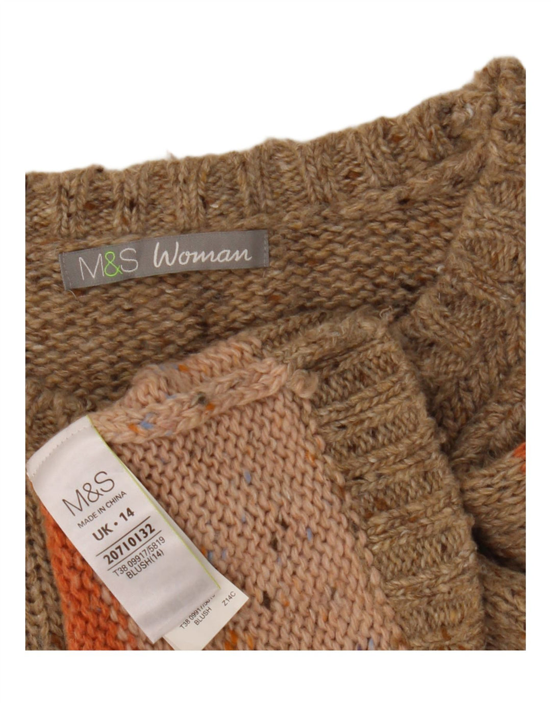 Marks & Spencer Womens Boat Neck Jumper Sweater UK 14 Large Beige