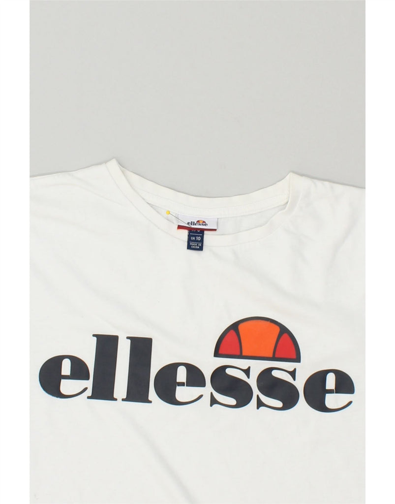 ELLESSE Womens Graphic T-Shirt Top UK 10 Small White Cotton | Vintage Ellesse | Thrift | Second-Hand Ellesse | Used Clothing | Messina Hembry 