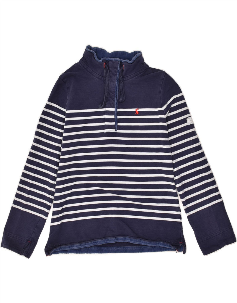 JOULES Womens Button Neck Sweatshirt Jumper UK 12 Medium Navy Blue Striped | Vintage Joules | Thrift | Second-Hand Joules | Used Clothing | Messina Hembry 