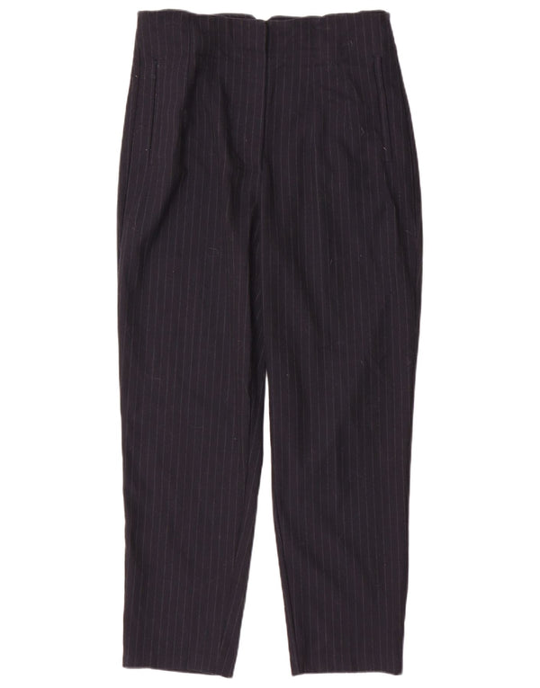 Zara Womens High Waist Casual Trousers Large W30 L26 Navy Blue Pinstripe