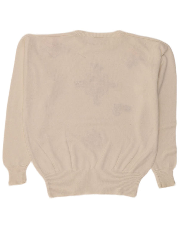 Vintage Womens Graphic Oversized Crew Neck Jumper Sweater UK 16 Large White