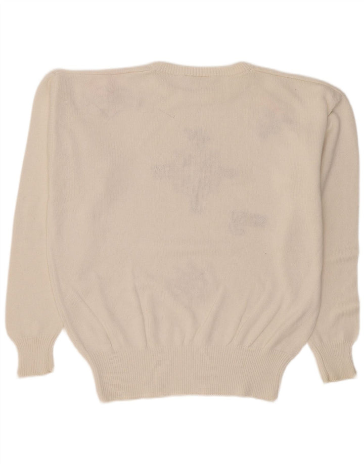 Vintage Womens Graphic Oversized Crew Neck Jumper Sweater UK 16 Large White