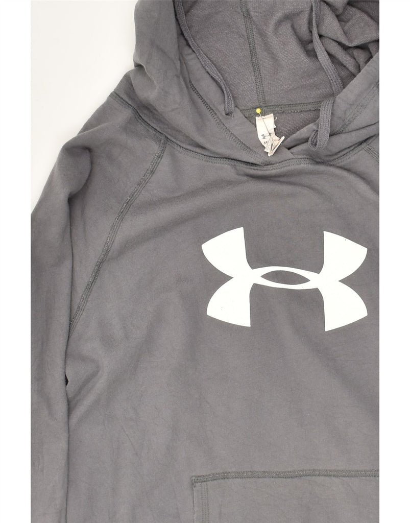UNDER ARMOUR Womens Heat Gear Graphic Hoodie Jumper UK 12 Medium Grey | Vintage Under Armour | Thrift | Second-Hand Under Armour | Used Clothing | Messina Hembry 