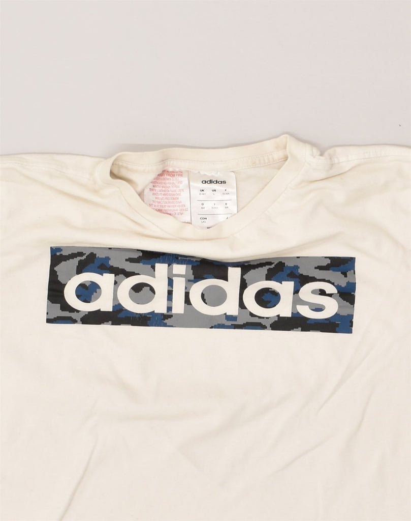 ADIDAS Boys Graphic T-Shirt Top 13-14 Years White Cotton | Vintage Adidas | Thrift | Second-Hand Adidas | Used Clothing | Messina Hembry 