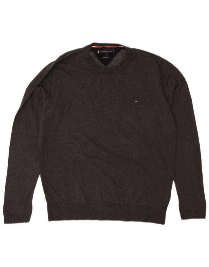 TOMMY HILFIGER Mens Crew Neck Jumper Sweater Large Grey Cotton