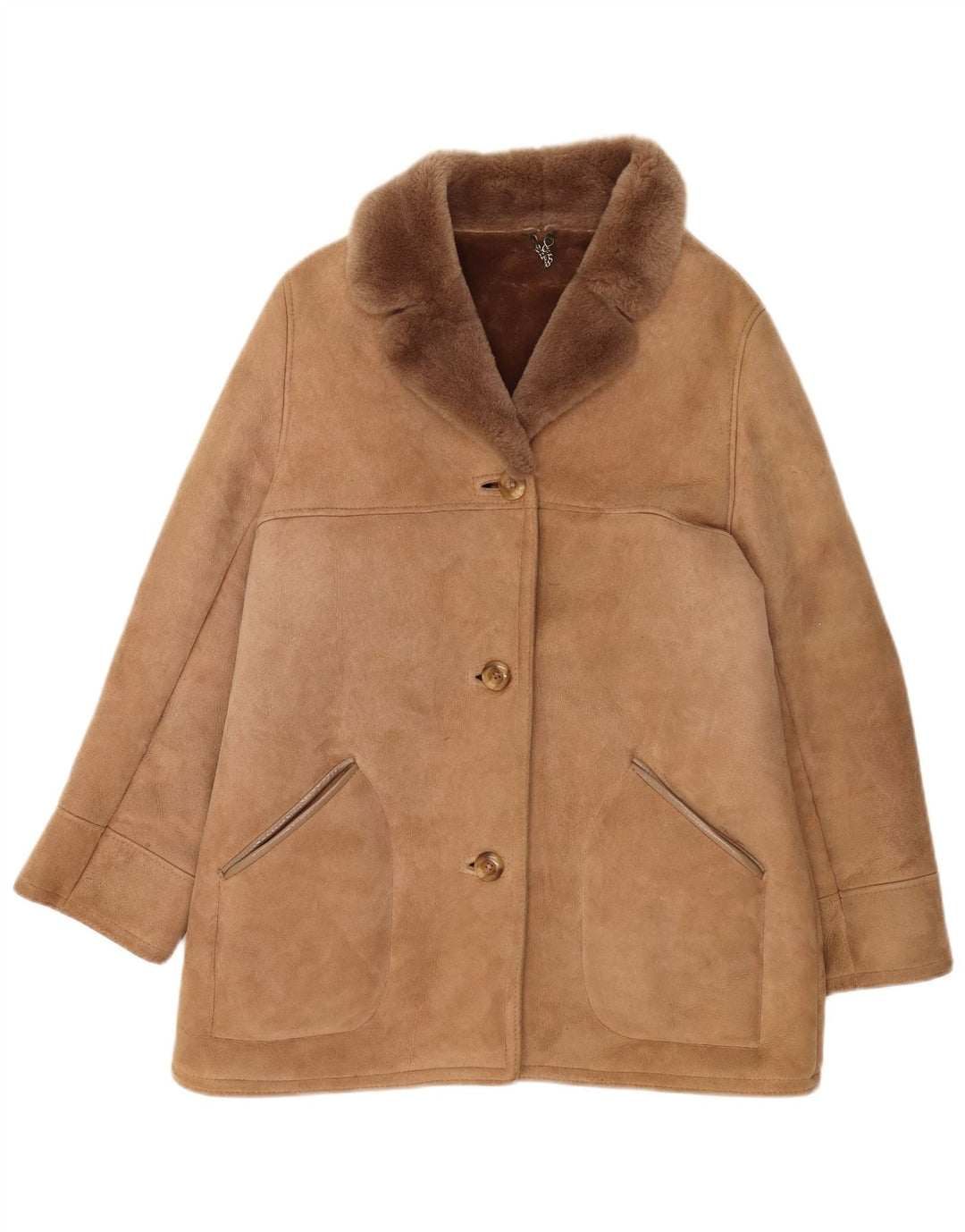 Vintage Womens Shearling Coat UK 16 Large Beige Sheepskin