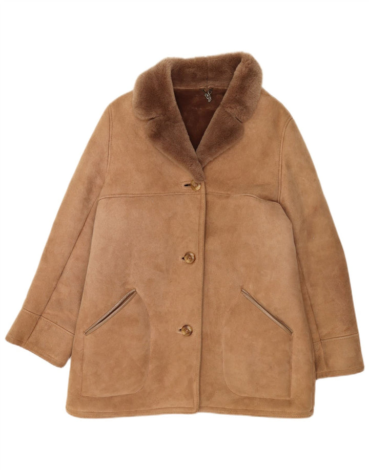 Vintage Womens Shearling Coat UK 16 Large Beige Sheepskin