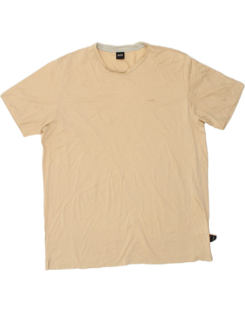 HUGO BOSS Mens T-Shirt Top 2XL Beige Cotton | Vintage Hugo Boss | Thrift | Second-Hand Hugo Boss | Used Clothing | Messina Hembry 