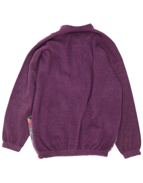 Vintage Mens Button Neck Fleece Jumper Large Purple Geometric