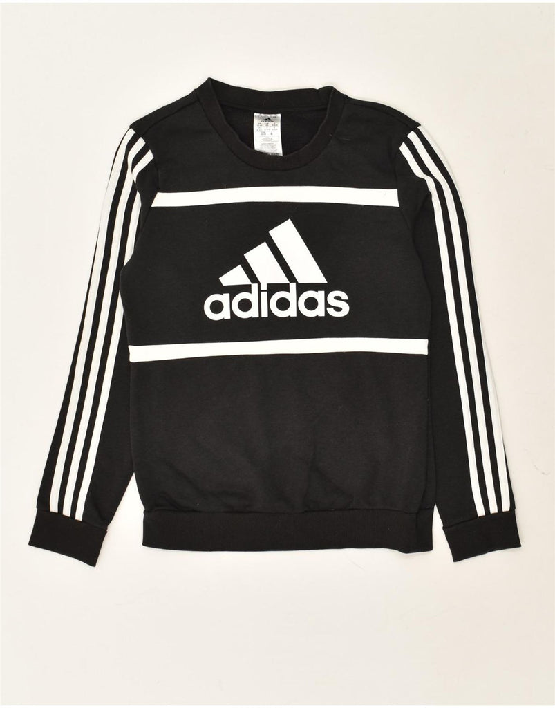 ADIDAS Womens Graphic Sweatshirt Jumper UK 4/6 XS Black Cotton | Vintage Adidas | Thrift | Second-Hand Adidas | Used Clothing | Messina Hembry 