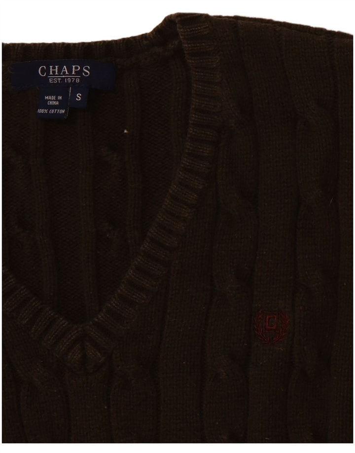 CHAPS Womens V-Neck Jumper Sweater UK 8 Small Brown Cotton