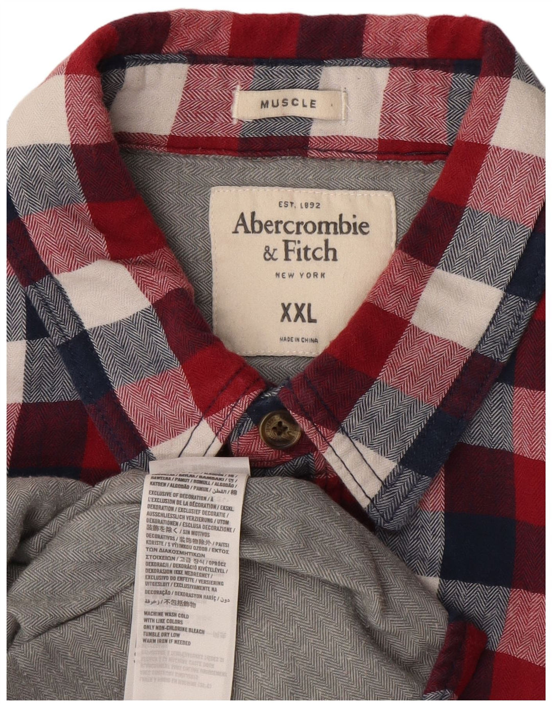 ABERCROMBIE & FITCH Mens Muscle Flannel Shirt 2XL Red Check Cotton