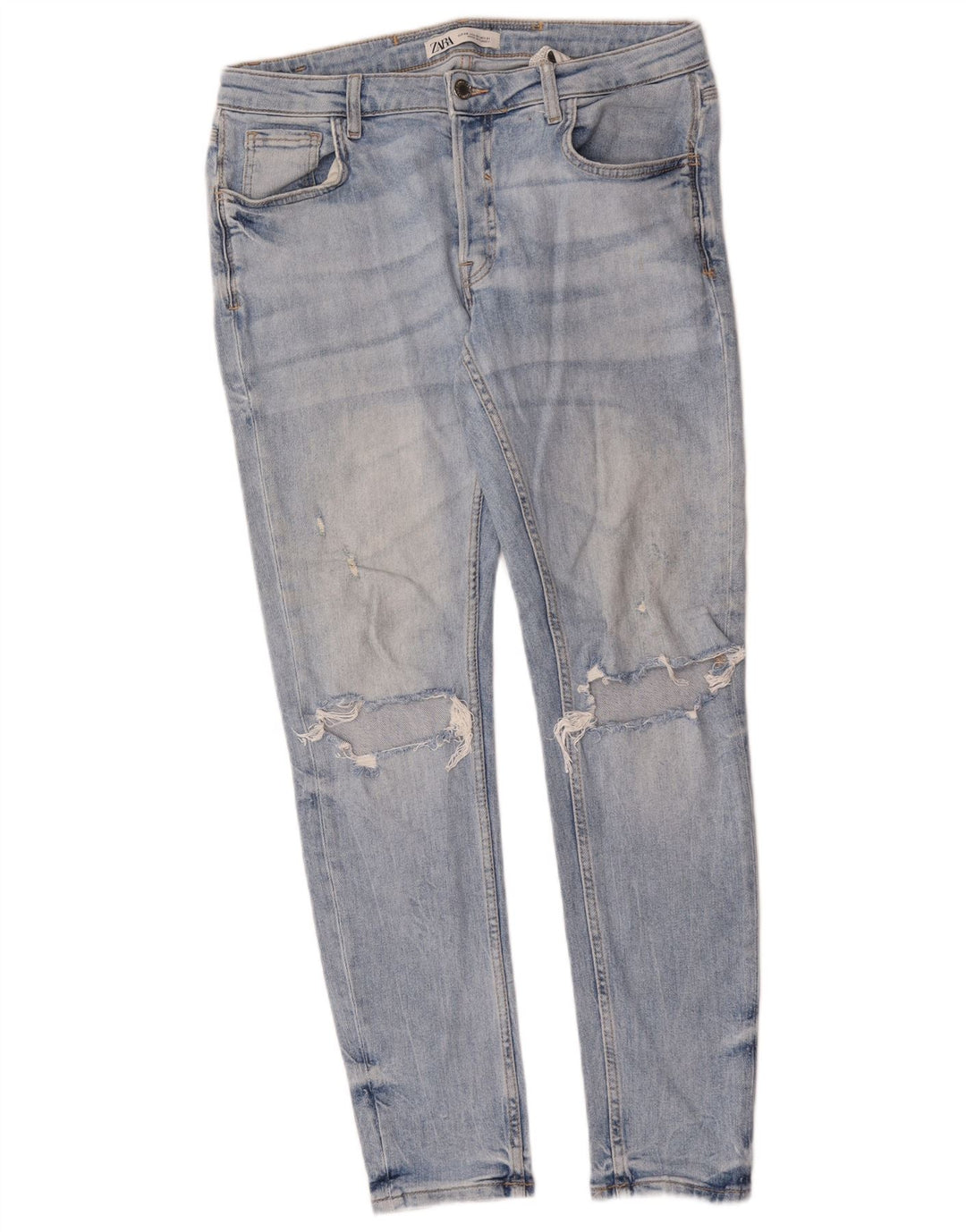 Zara Mens Distressed Slim Jeans EU 40 Medium W31 L30 Blue Cotton
