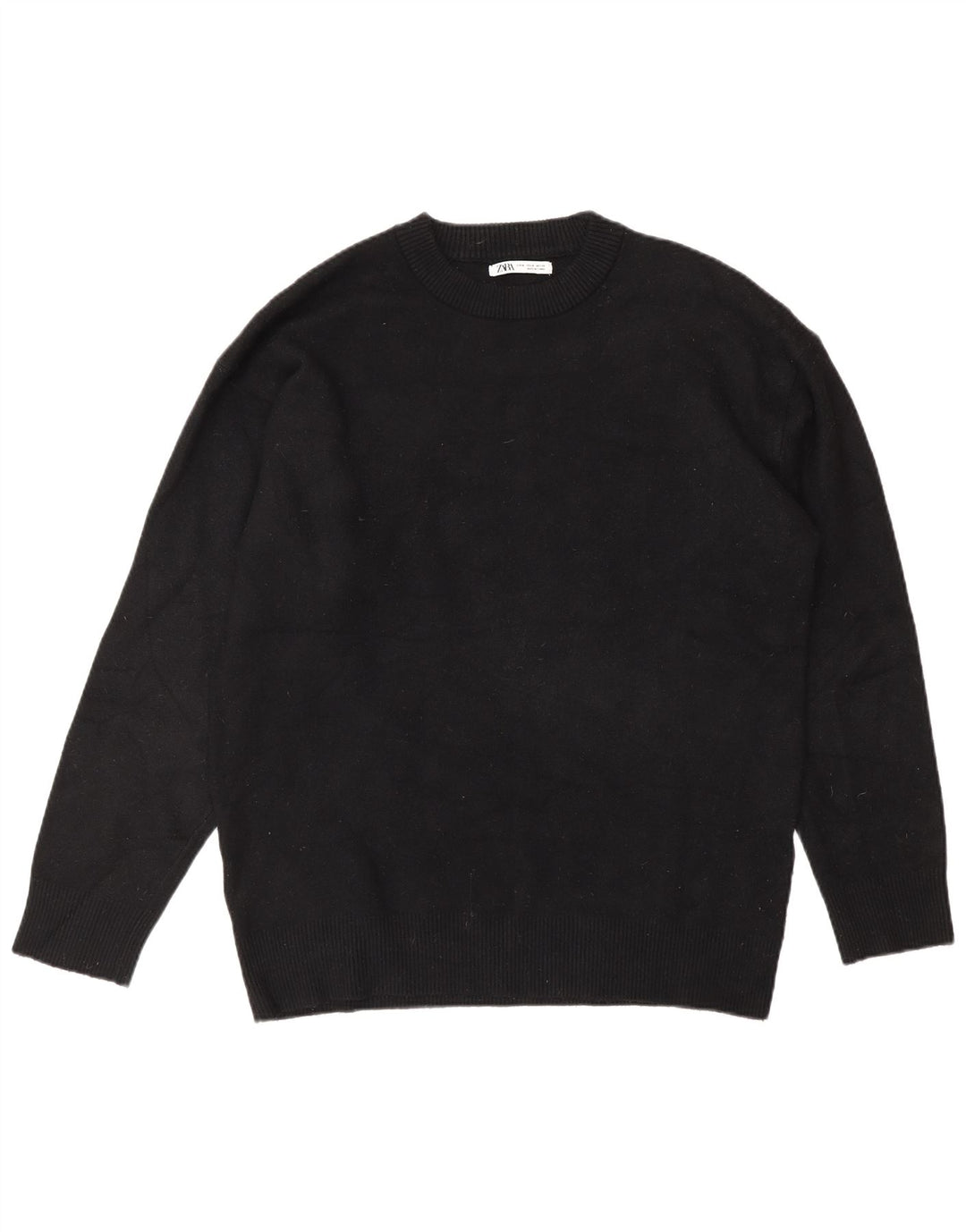 Zara Womens Crew Neck Jumper Sweater UK 14 Medium Black Viscose