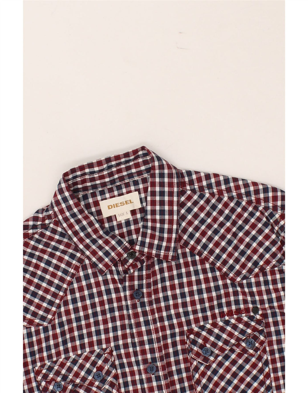 DIESEL Mens Shirt Small Burgundy Check Cotton Vintage Diesel and Second-Hand Diesel from Messina Hembry 