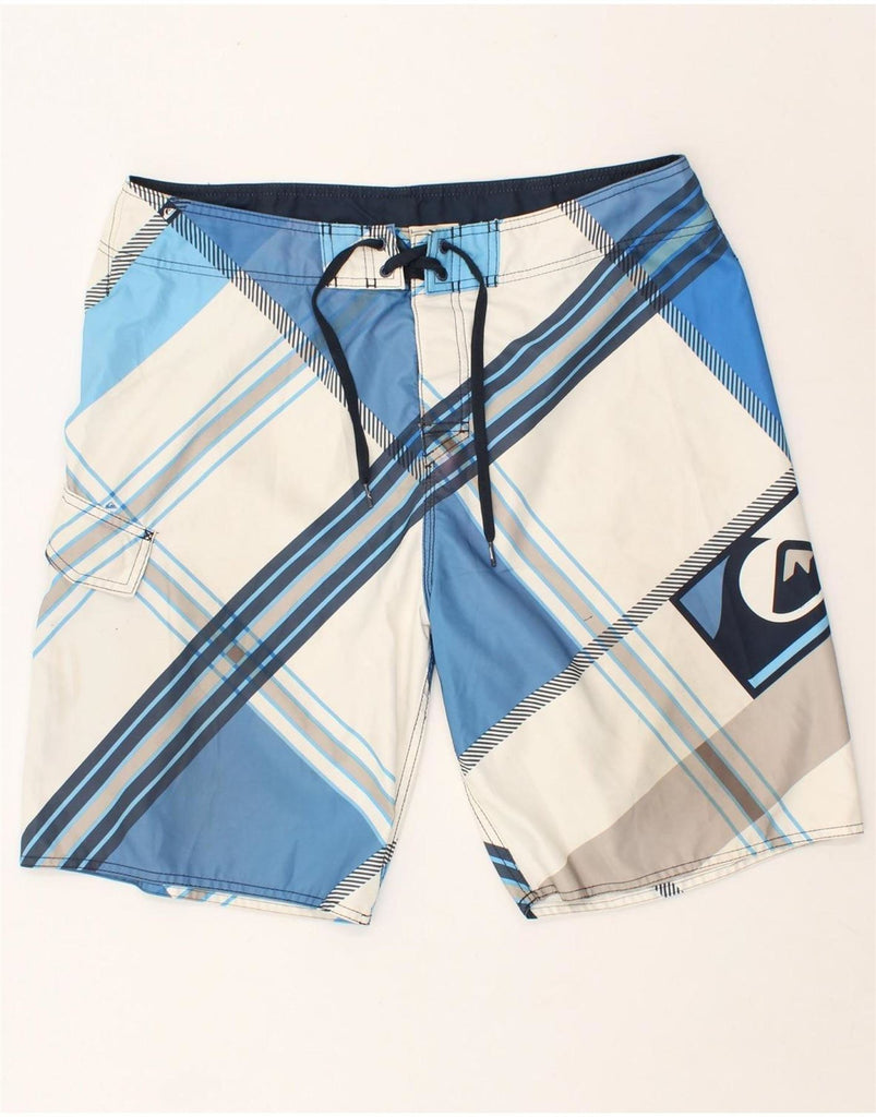 QUIKSILVER Mens Graphic Swimming Shorts XL W38 Blue Colourblock Vintage Quiksilver and Second-Hand Quiksilver from Messina Hembry 