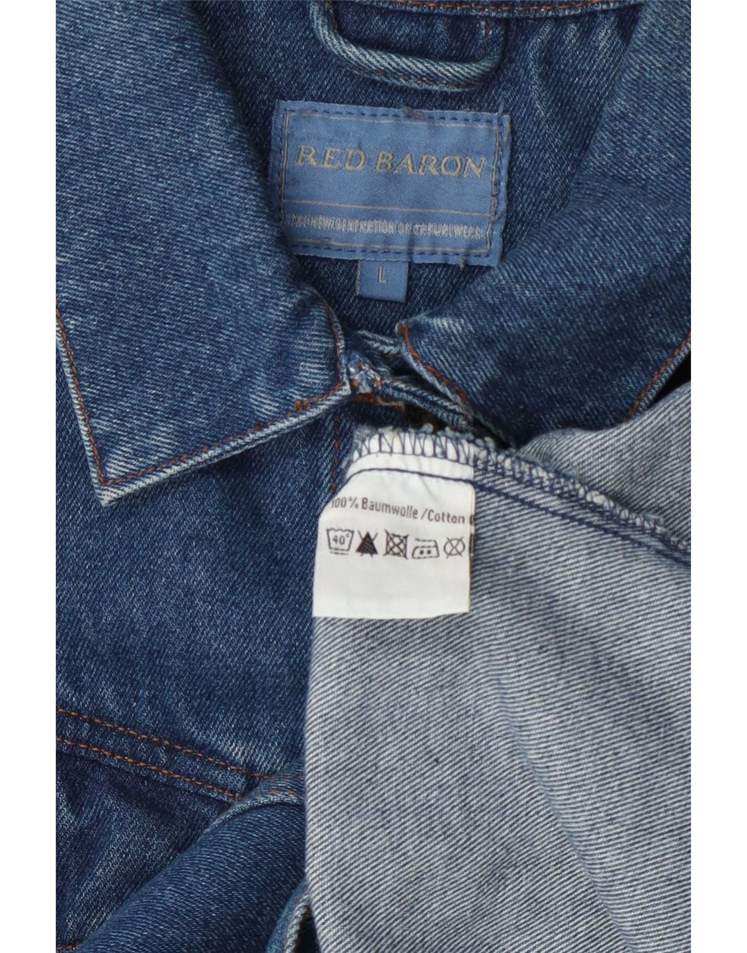 Red Baron Womens Denim Jacket UK 16 Large Blue Cotton